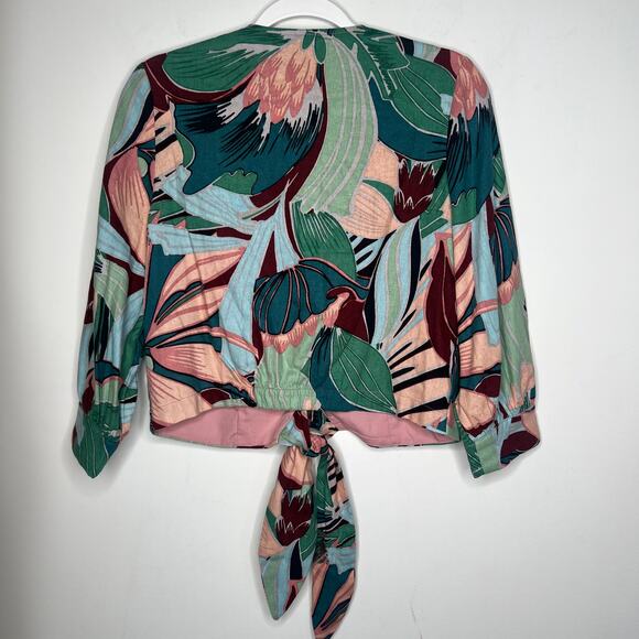 Joie Tropical Leaf Print Linen Crop Top Size XS - Picture 4 of 7